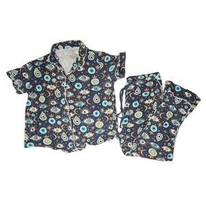 Posh Peanut Bamboo Fiona Evil Eye Blue Pajama Pant Set Long Sleeves 2XL Lounging